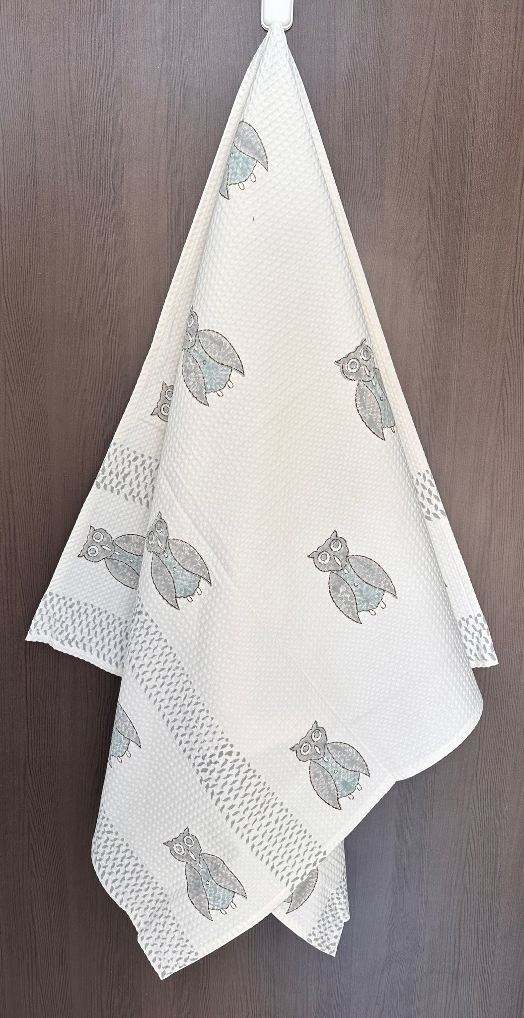 Hand block Cotton Honeycomb Towel Kids Design (Little Owl)