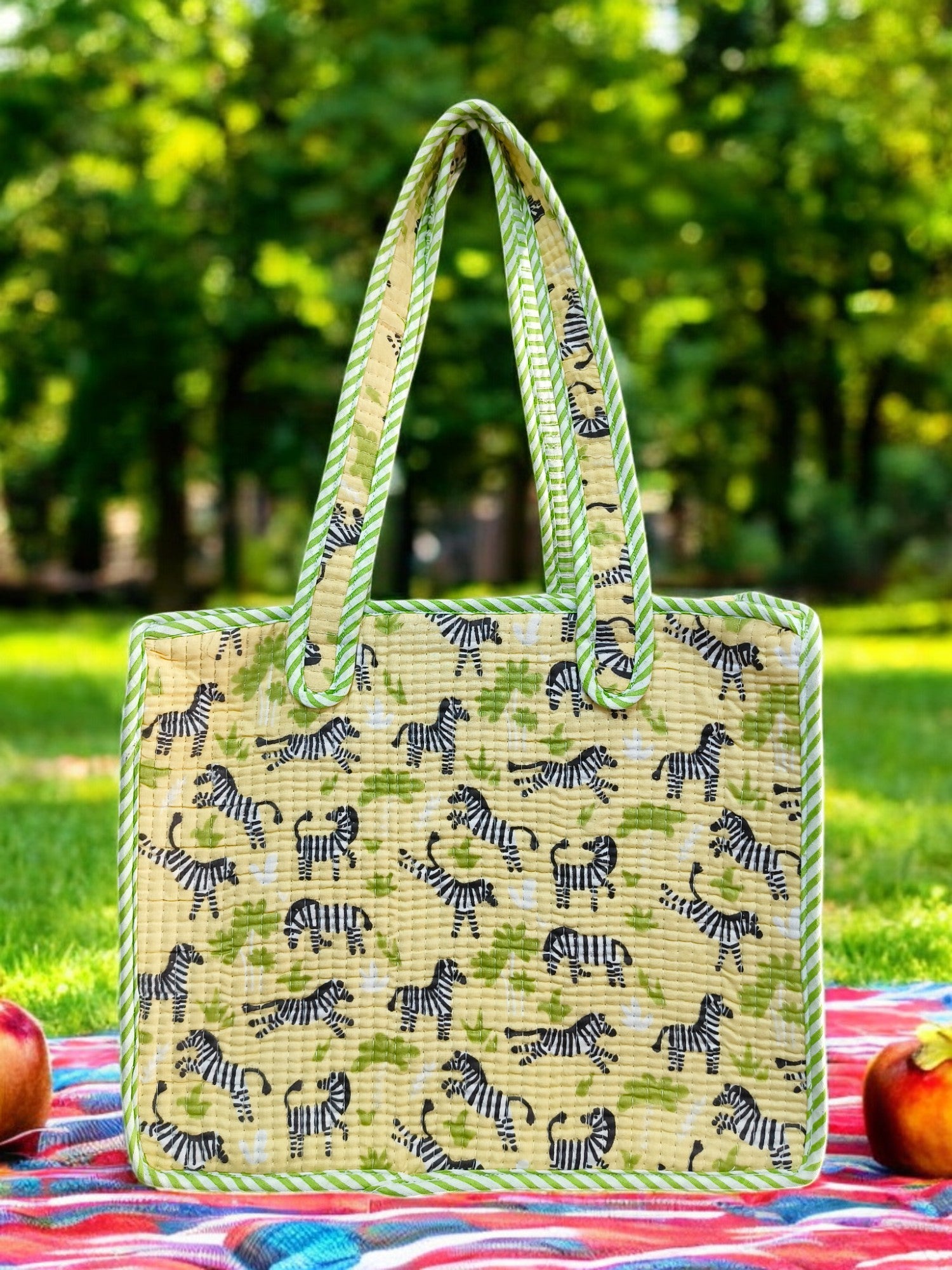 Hand Block Quilted Tote Picnic/ Tiffin/ Multipurpose Bag (kids Series)