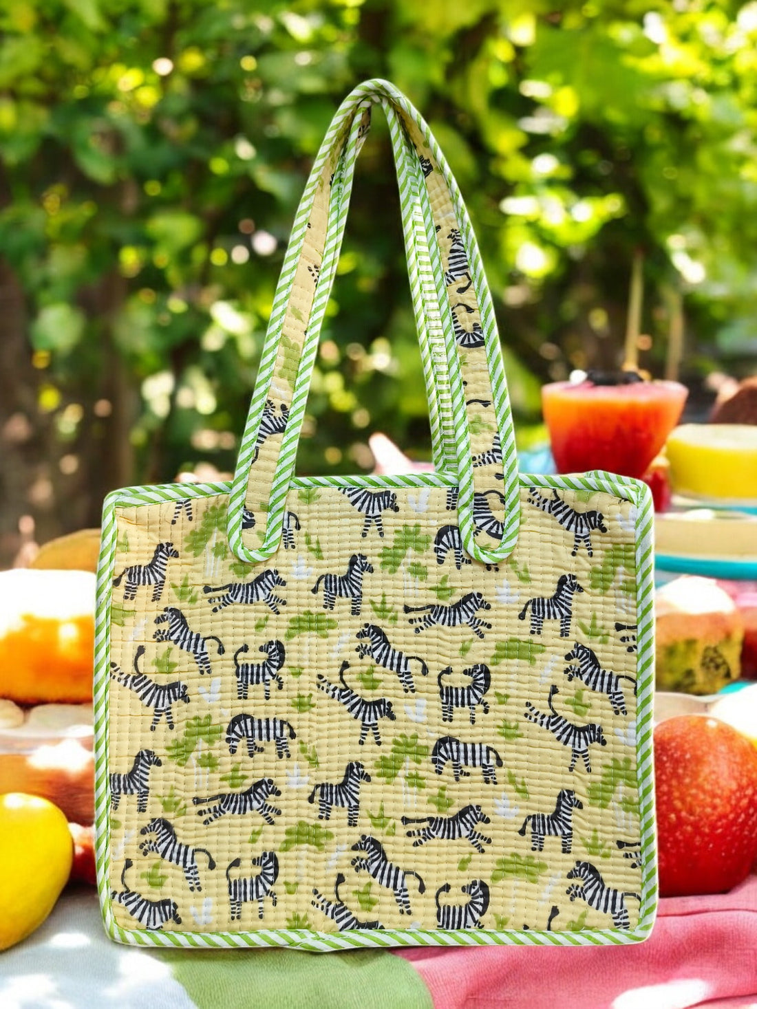 Hand Block Quilted Tote Picnic/ Tiffin/ Multipurpose Bag (kids Series)