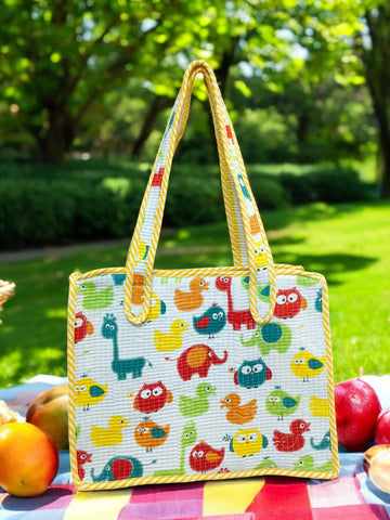 Hand Block Quilted Tote Picnic/ Tiffin/ Multipurpose Bag (Kids Series)