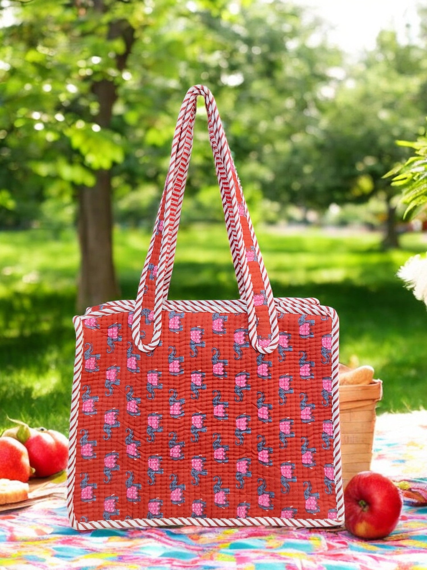 Hand Block Quilted Tote Picnic/ Tiffin/ Multipurpose Bag (Kids Series)