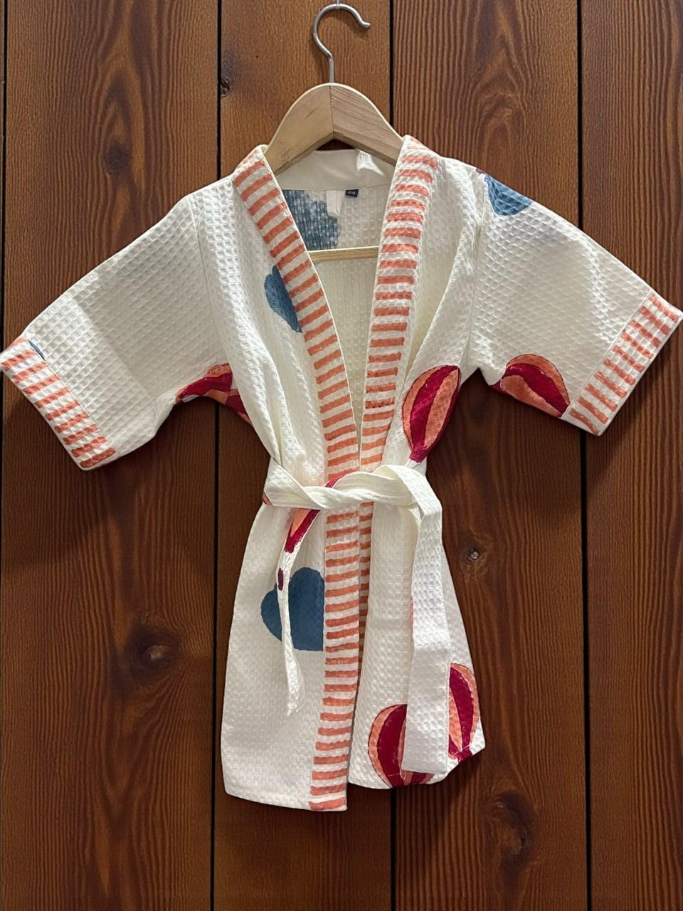 Hand Block Waffle Cotton Kids Bathrobe (Hot Air Baloon)
