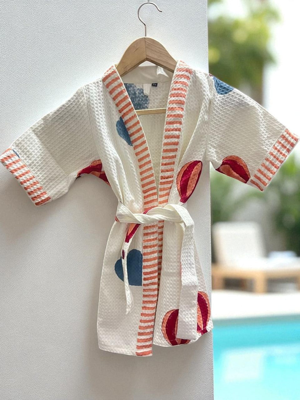 Hand Block Waffle Cotton Kids Bathrobe (Hot Air Baloon)