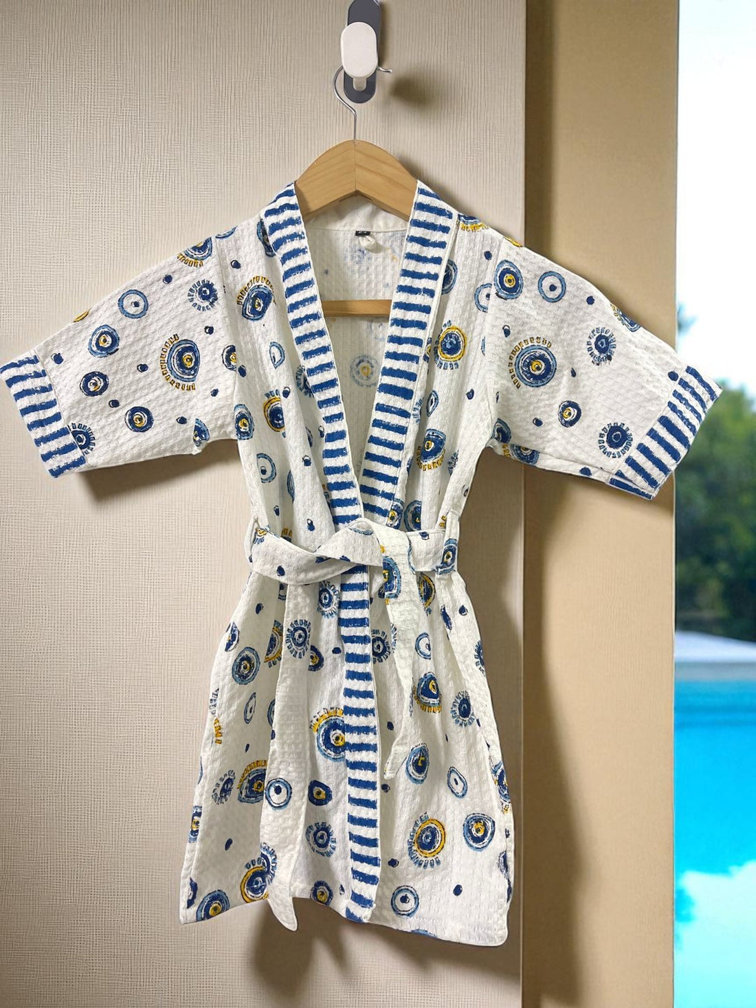 Hand Block Waffle Cotton Kids Bathrobe (Evil Eye Print)