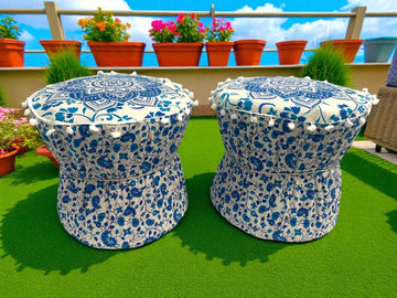 Rajasthani Mudda/Bamboo Traditional Style Stool Cover  - MD16 - Size 17x18 Inches (Set of 2 Pieces, Cover Only,