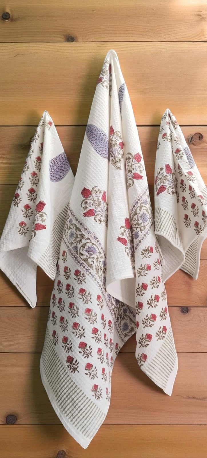 Hand Block Cotton Honeycomb Towel Set (1 Bath Towel 2 Hand Towels)-Purple Cyprus