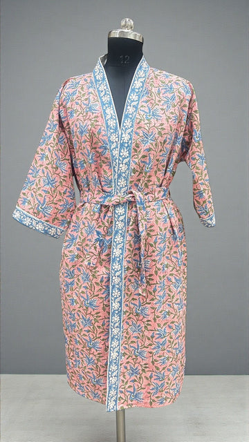 Hand Block Pure Cotton Waffle Bathrobe