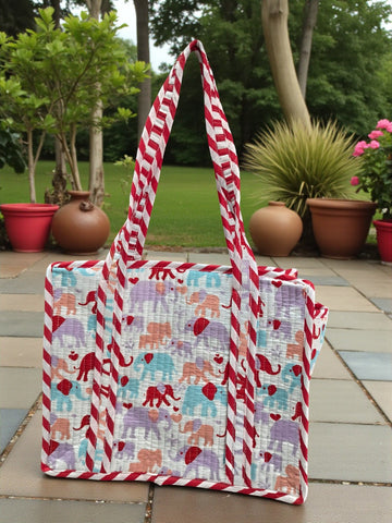 Hand Block Quilted Tote Summer/ Tiffin/ Picnic/ Multipurpose Bag (Kids Series)
