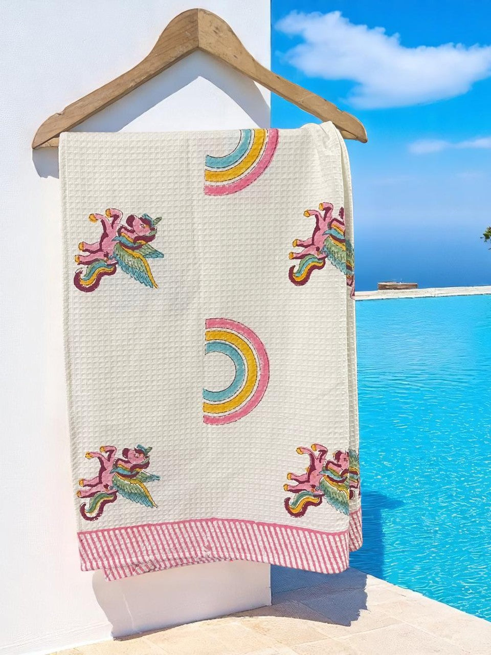 Hand Block Cotton Honeycomb Towel Kids Design (Unicorn)
