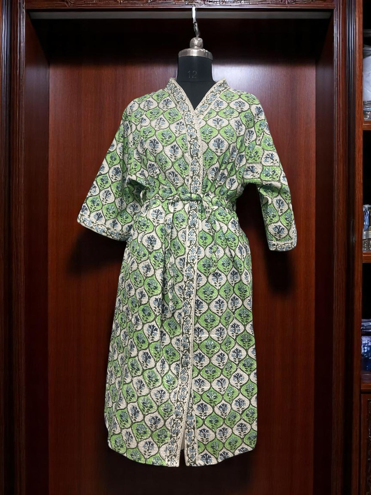 Hand Block Waffle Cotton Bathrobe