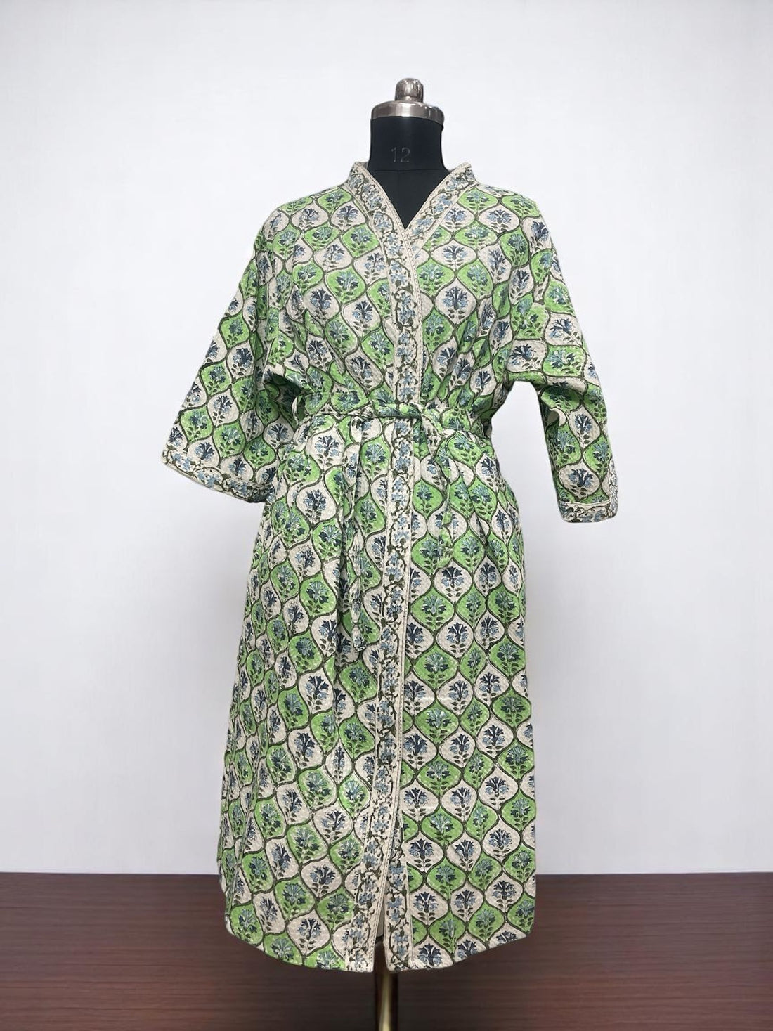 Hand Block Waffle Cotton Bathrobe