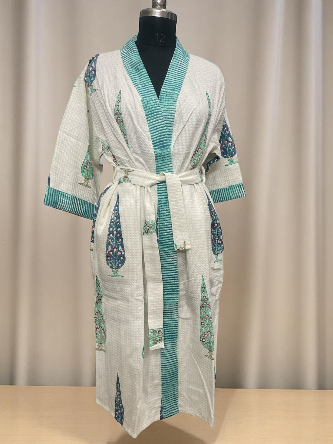 Hand Block Waffle Cotton Bathrobe