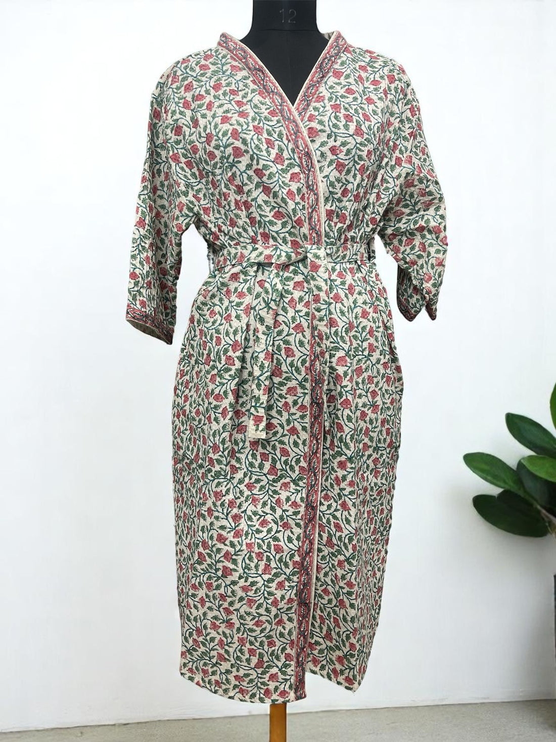 Hand Block Waffle Cotton Bathrobe