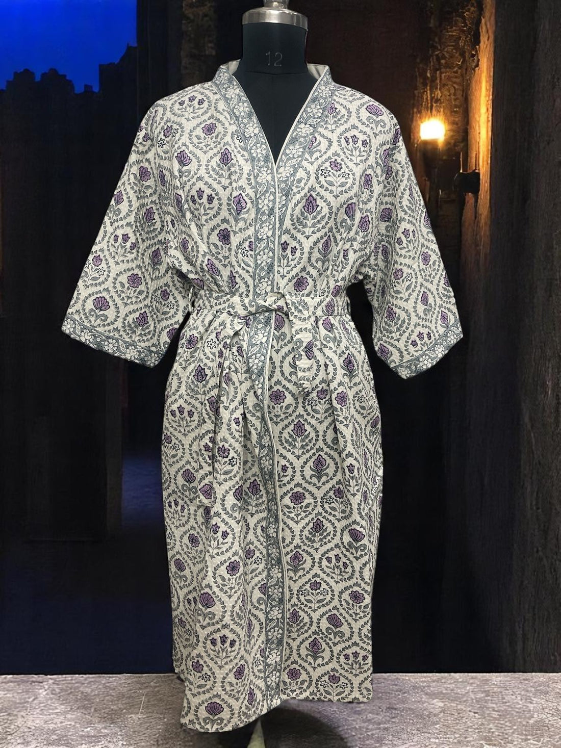 Hand Block Waffle Cotton Bathrobe