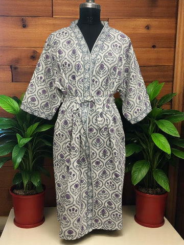 Hand Block Waffle Cotton Bathrobe