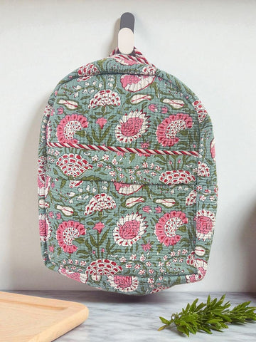 Handblock print Quilted Cotton Backpack