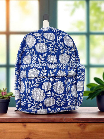 Handblock print Quilted Cotton Backpack