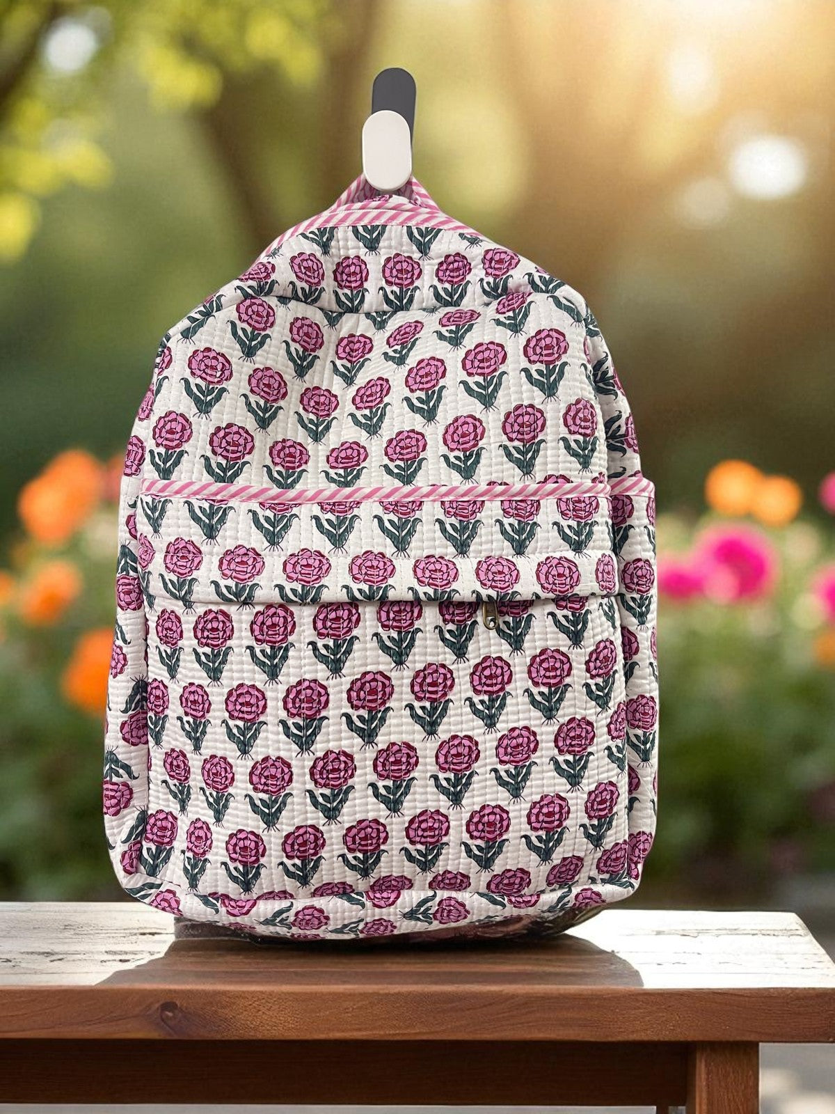 Handblock Print Quilted Cotton Backpack