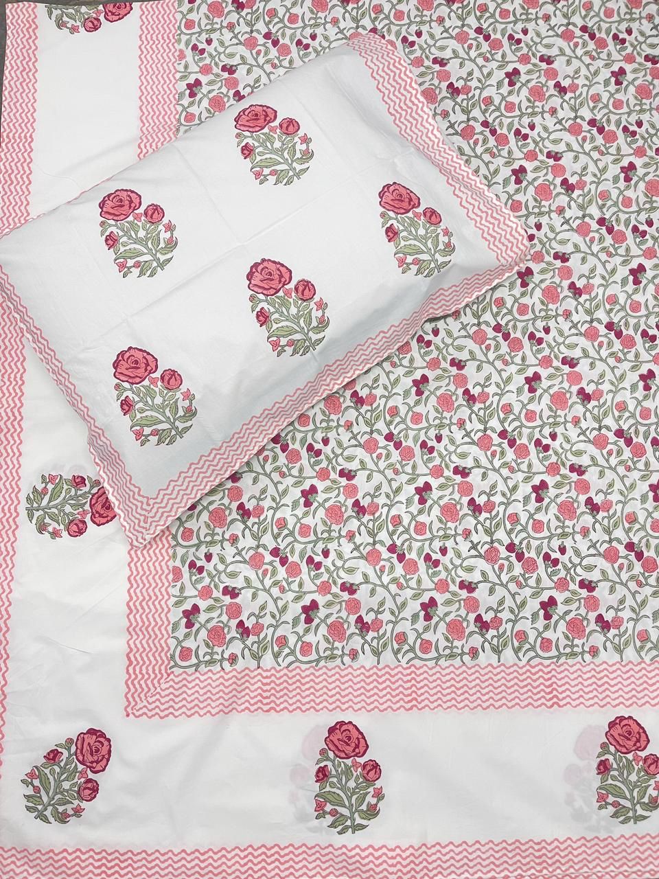 Hand Block Percale Cotton Premium King Size Bedsheet