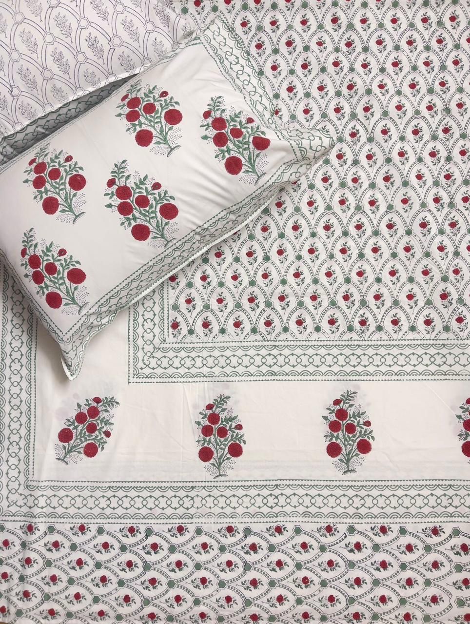 Hand Block Percale Cotton Premium King Size Bedsheet