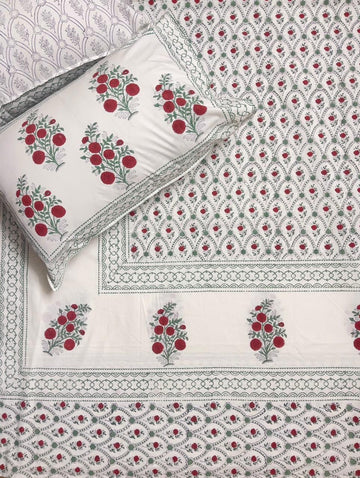 Hand Block Percale Cotton Premium King Size Bedsheet