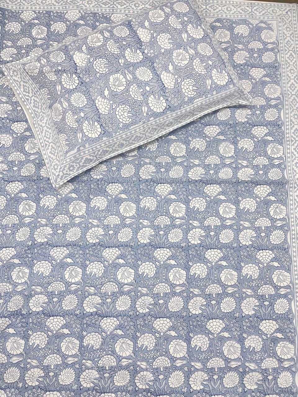 Hand Block Percale Cotton Premium King Size Bedsheet