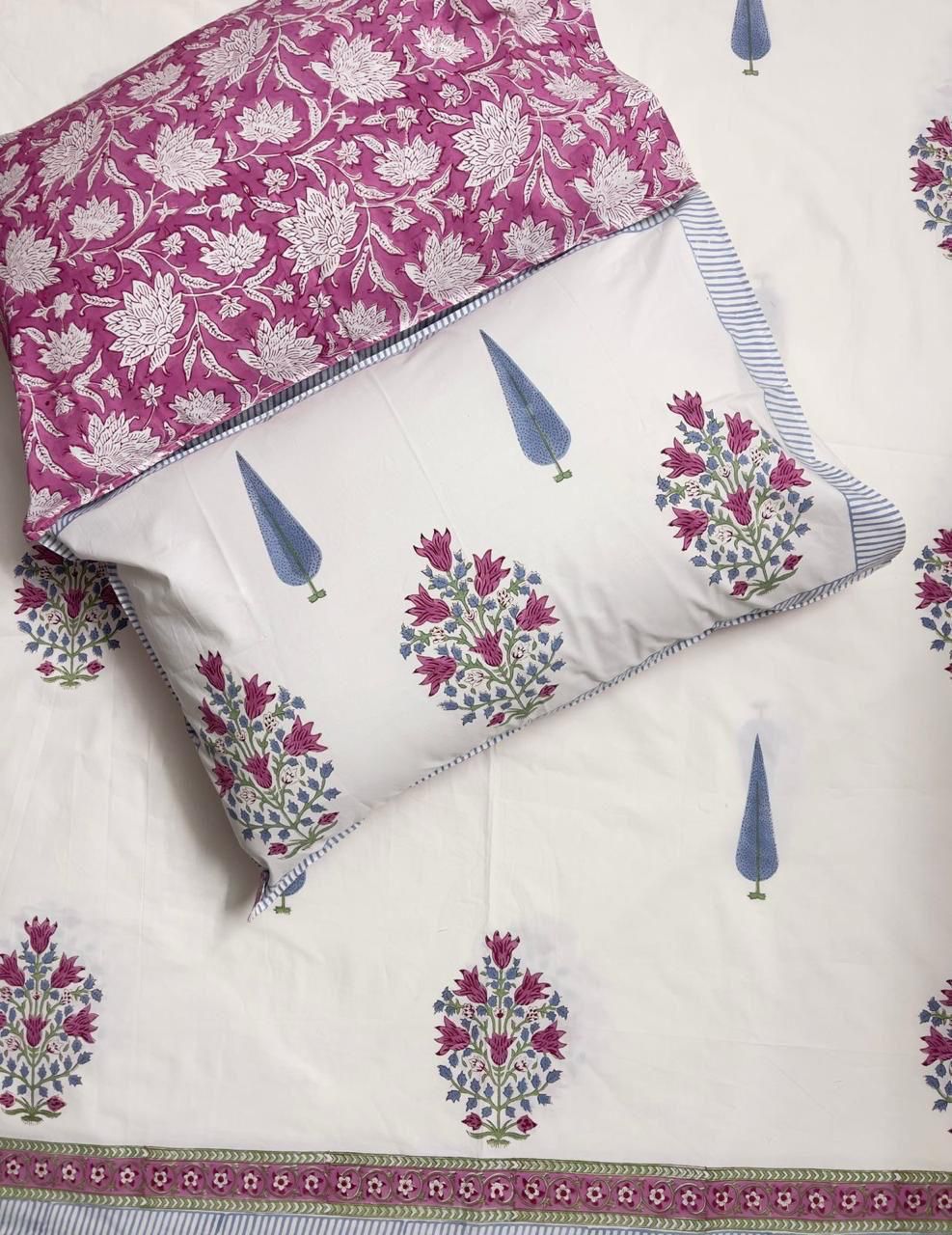 Hand Block Percale Cotton King Size Premium Bedsheet.