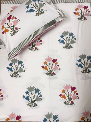 Hand Block Percale Cotton King Size Premium Bedsheet.