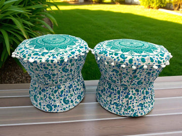 Rajasthani Mudda/Bamboo Traditional Style Stool Cover  - MD19 - Size 17x18 Inches (Set of 2 Pieces, Cover Only