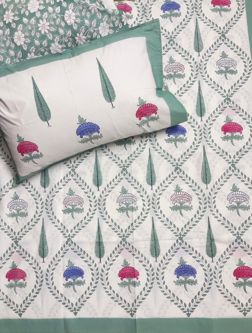Hand Block Percale Cotton Premium King Size Bedsheet