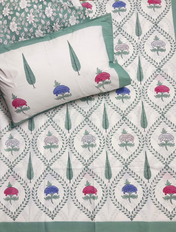 Hand Block Percale Cotton Premium King Size Bedsheet