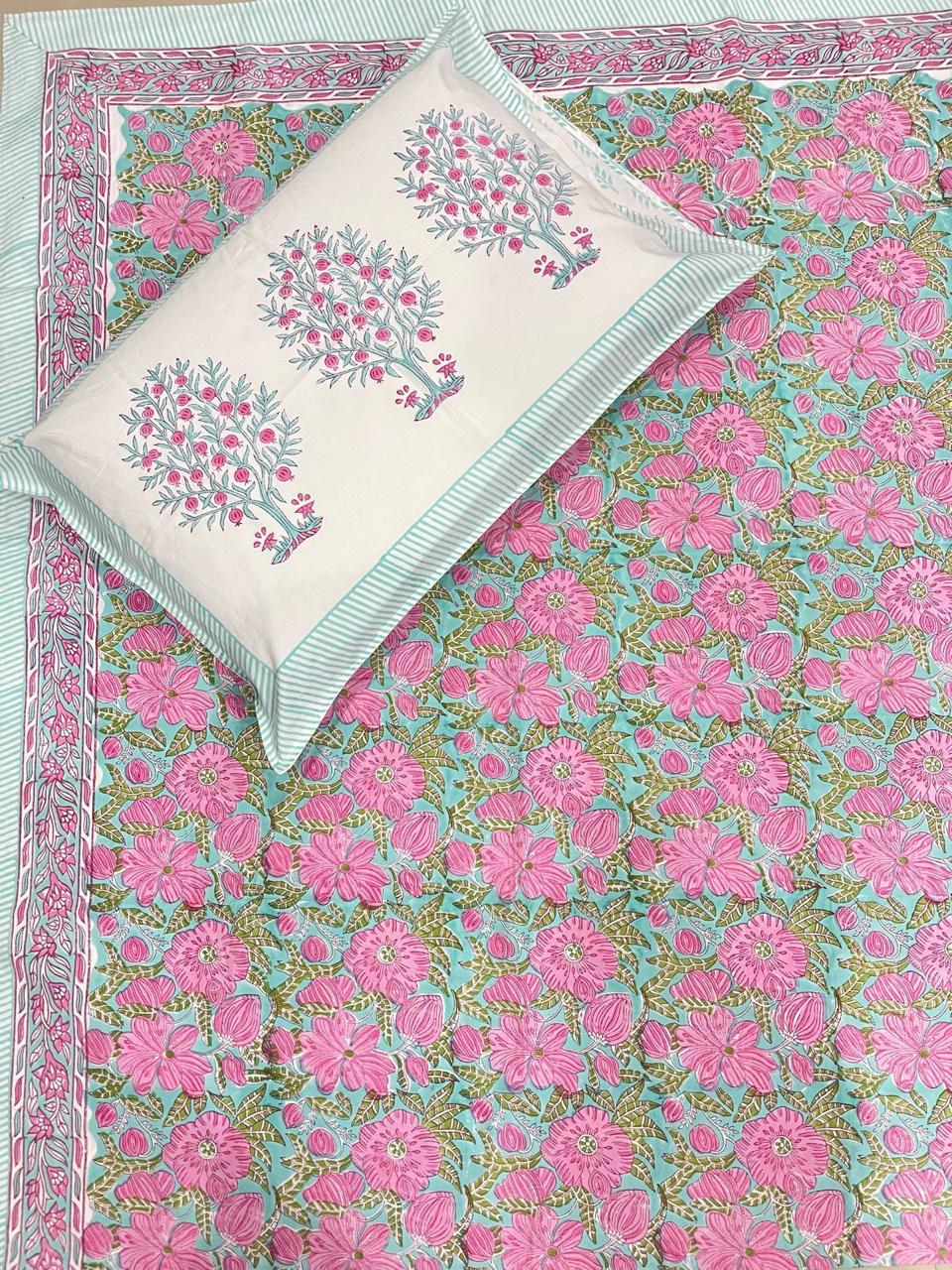 Hand Block Percale Cotton Premium King Size Bedsheet