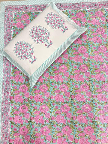Hand Block Percale Cotton Premium King Size Bedsheet