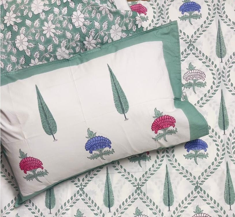 Hand Block Percale Cotton Premium King Size Bedsheet