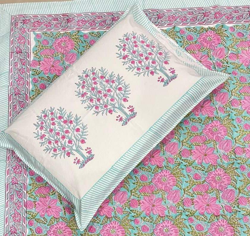 Hand Block Percale Cotton Premium King Size Bedsheet