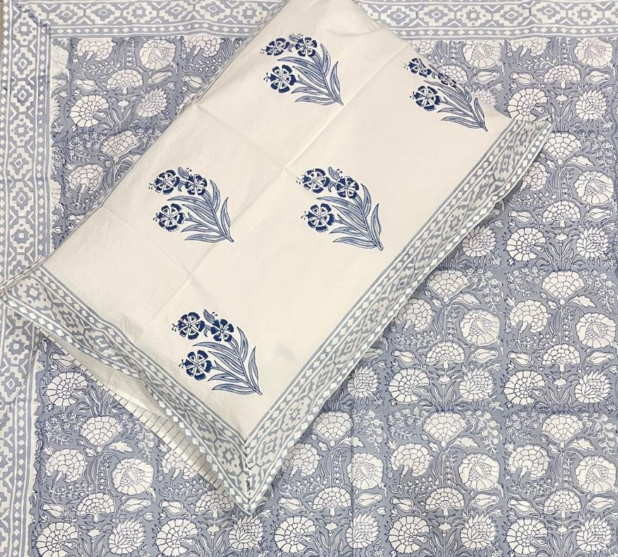 Hand Block Percale Cotton Premium King Size Bedsheet