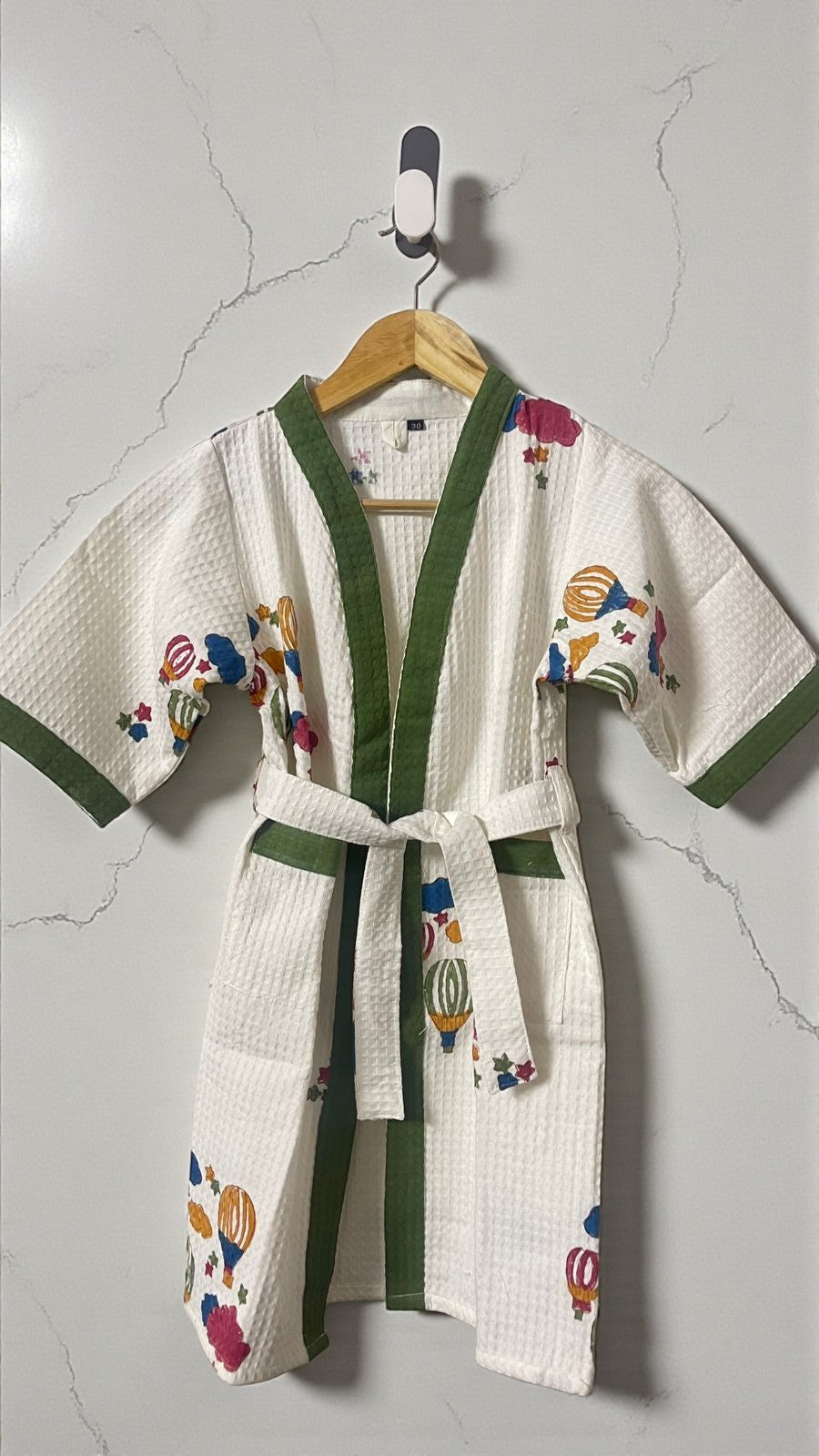 Hand Block Waffle Cotton Kids Bathrobe (Balloon Carnival)