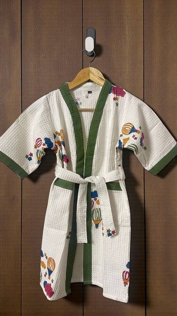 Hand Block Waffle Cotton Kids Bathrobe (Balloon Carnival)