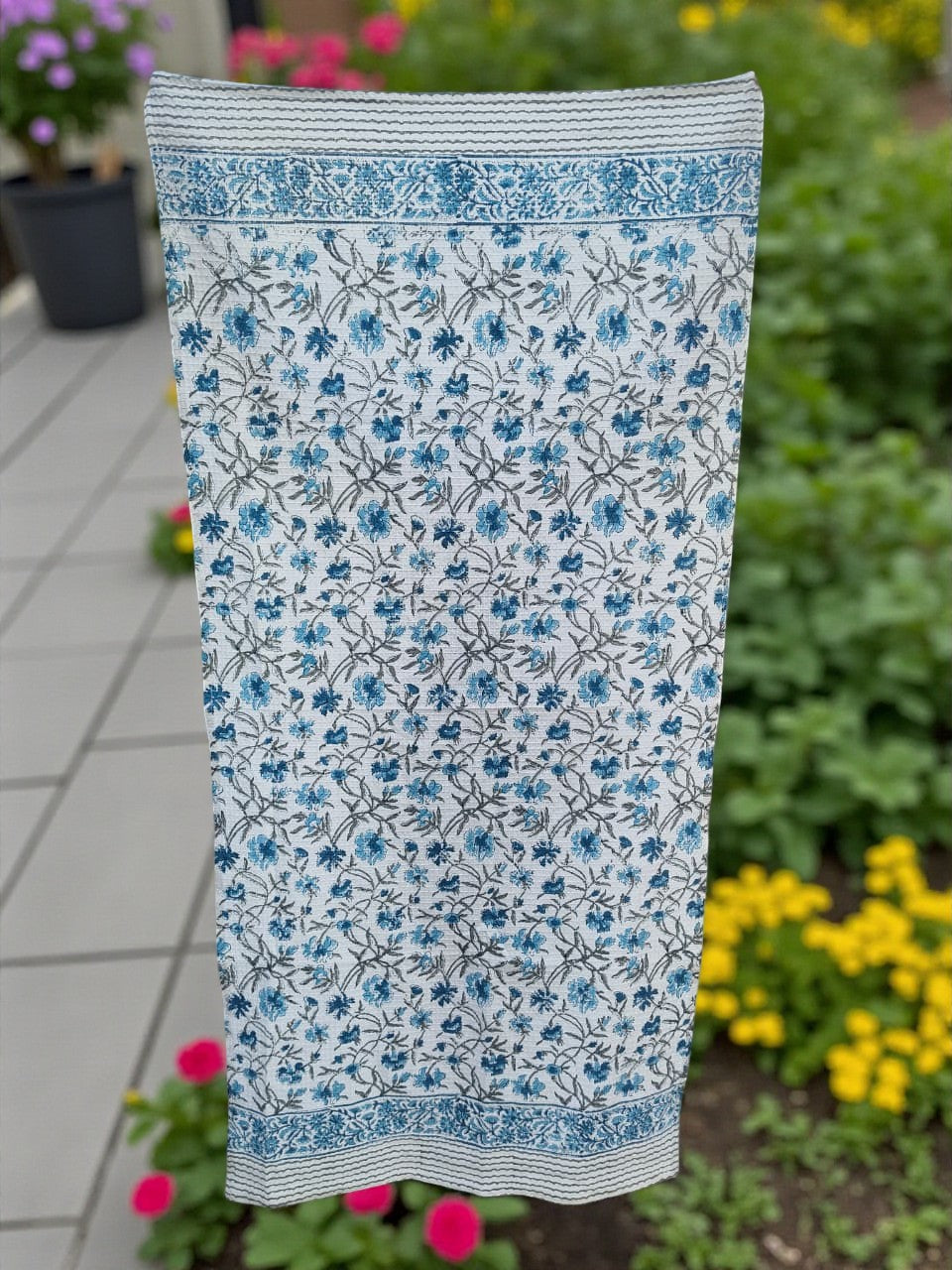 Hand Block Cotton Honeycomb Towel (Blue Flower Jaal)