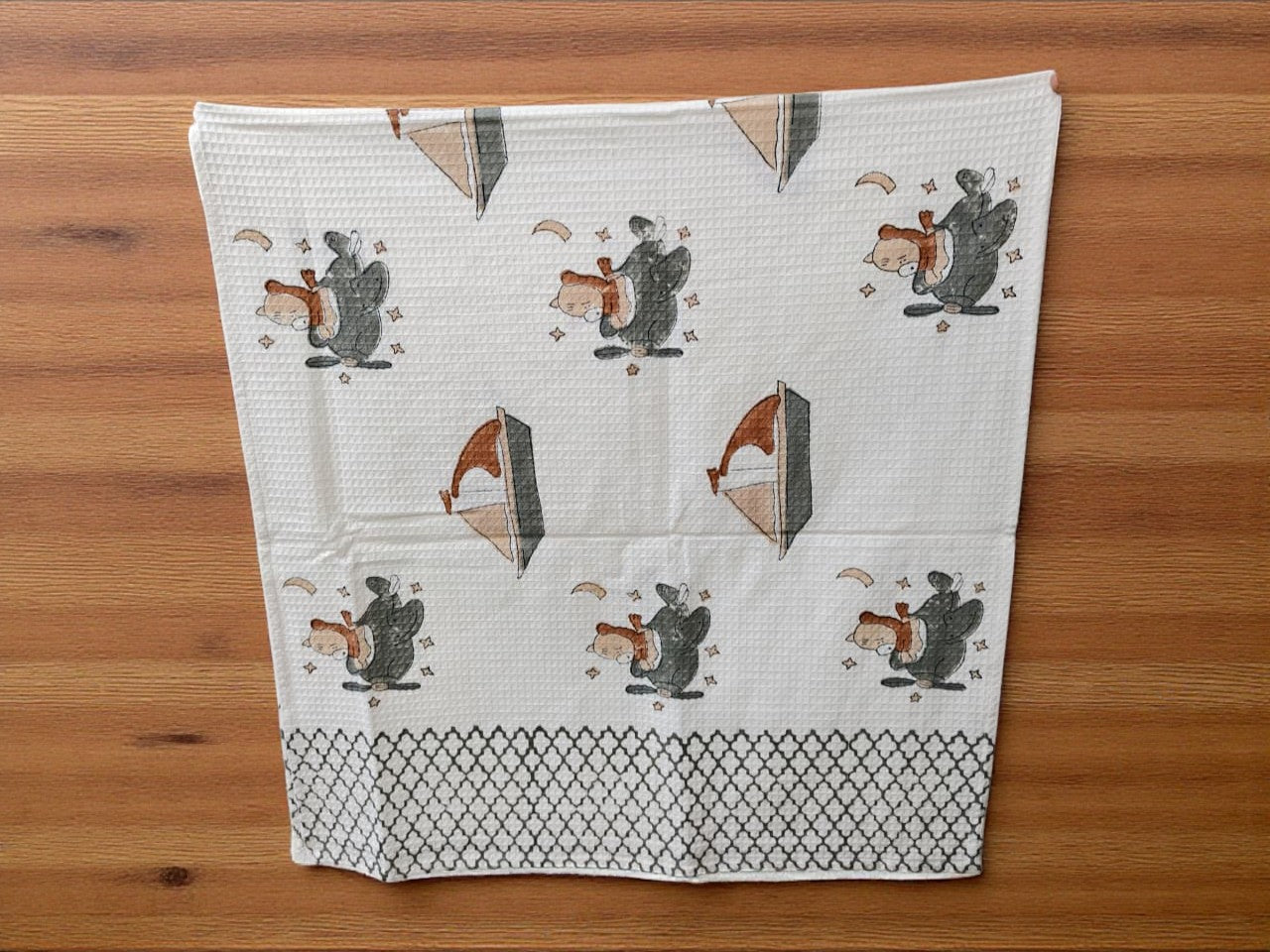 Hand Block Cotton Honeycomb Towel Kids Design (Boat)