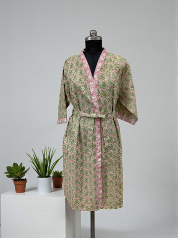 Hand Block Pure Cotton Waffle Bathrobe