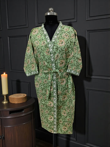 Hand Block Pure Cotton Waffle Bathrobe