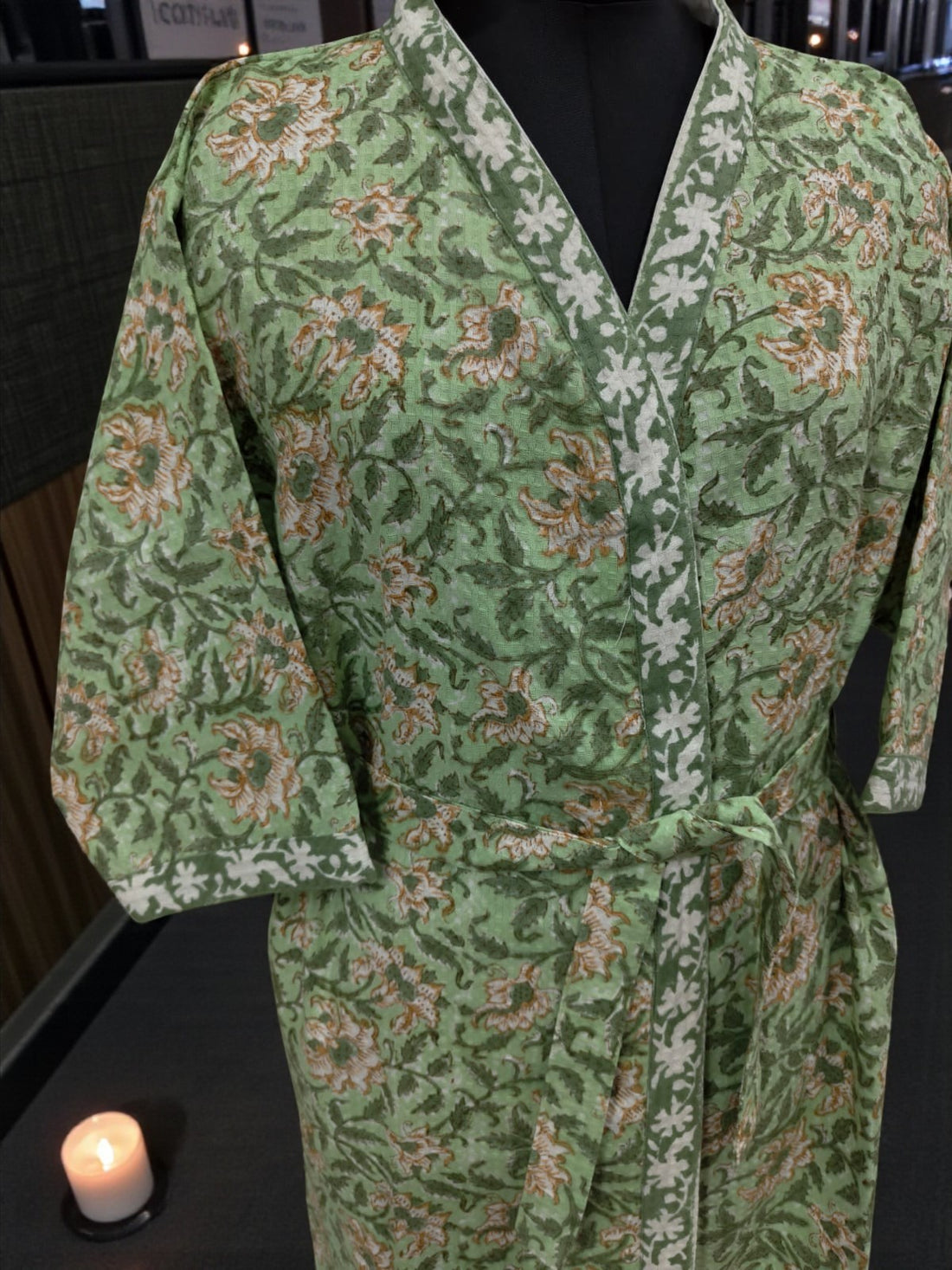 Hand Block Pure Cotton Waffle Bathrobe