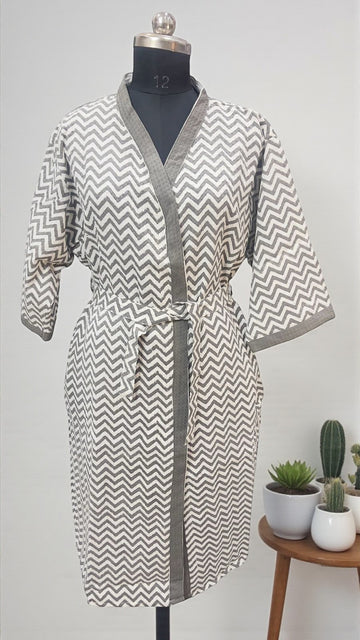 Hand Block Pure Cotton Waffle Bathrobe