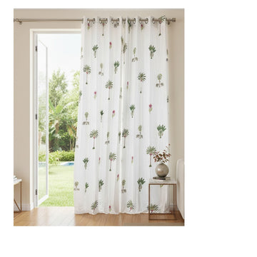 Handblock Cotton Curtains for Door & Window - White Base (1 pc) -C003