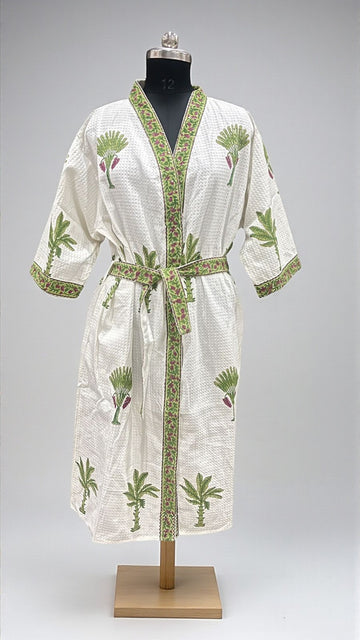 Hand Block Pure Cotton Waffle Bathrobe