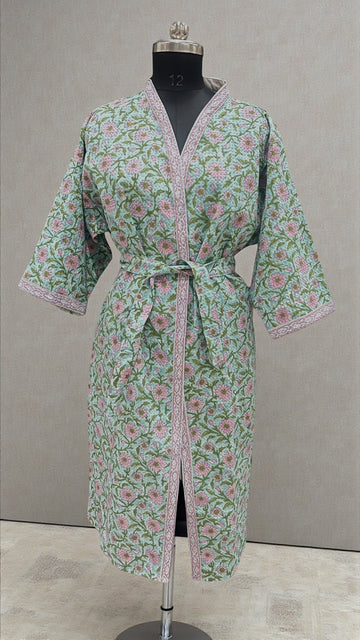 Hand Block Pure Cotton Waffle Bathrobe