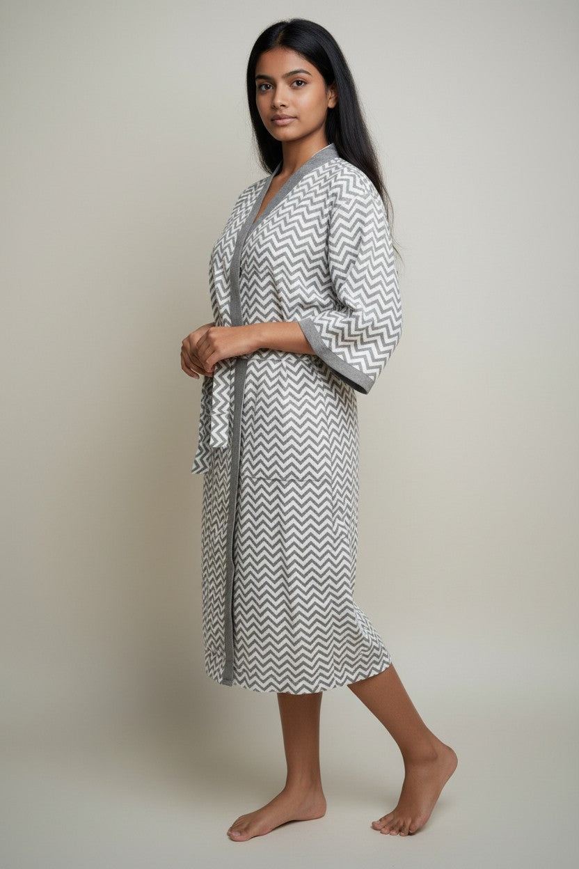 Hand Block Pure Cotton Waffle Bathrobe