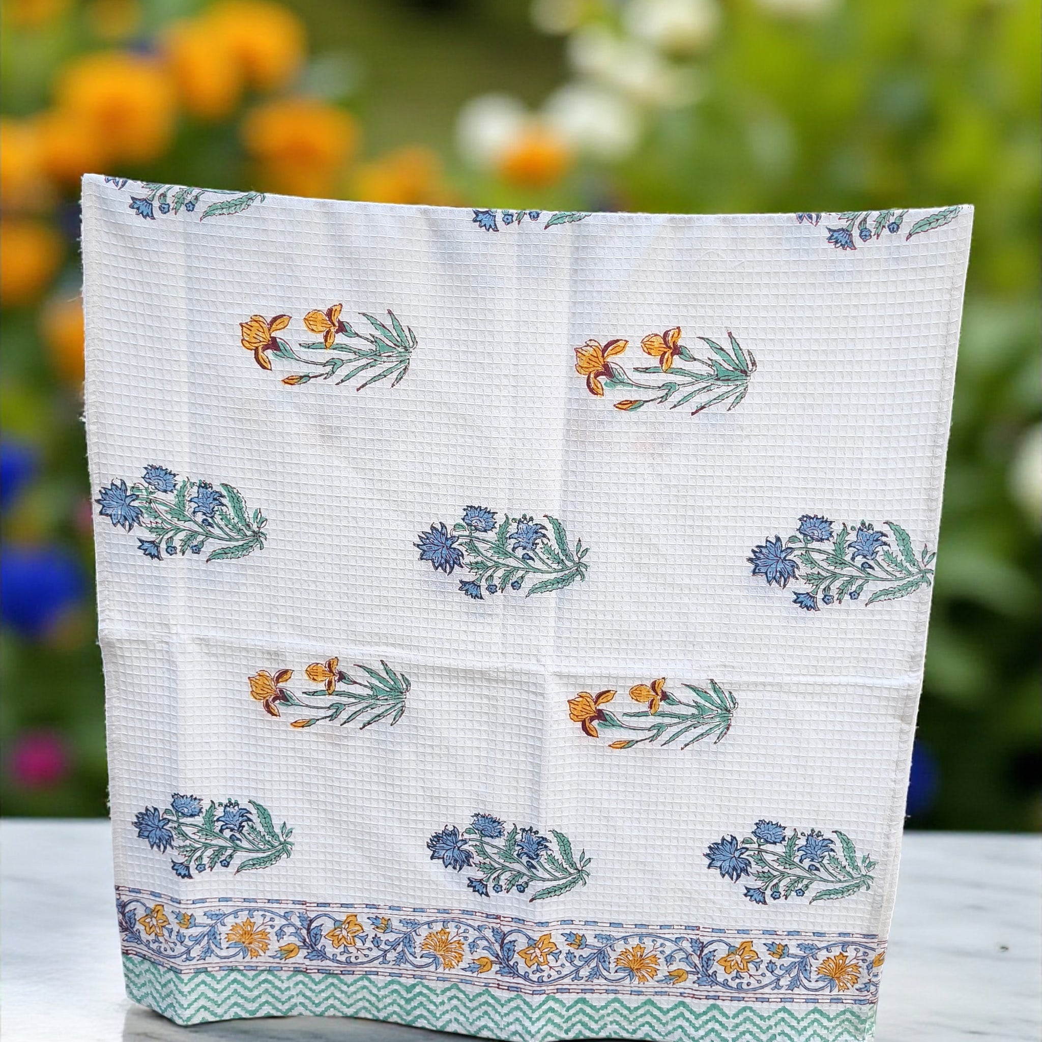 Hand Block Cotton Honeycomb Towel (Yellow Flower 2)