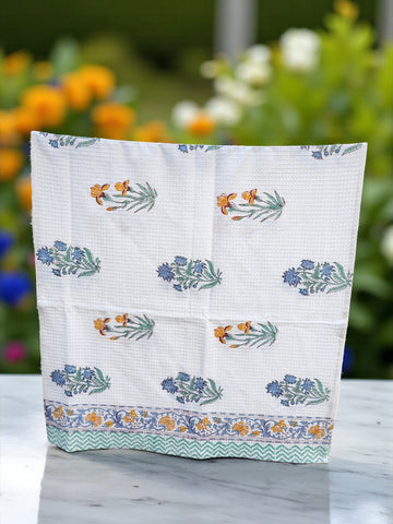 Hand Block Cotton Honeycomb Towel (Yellow Flower 2)